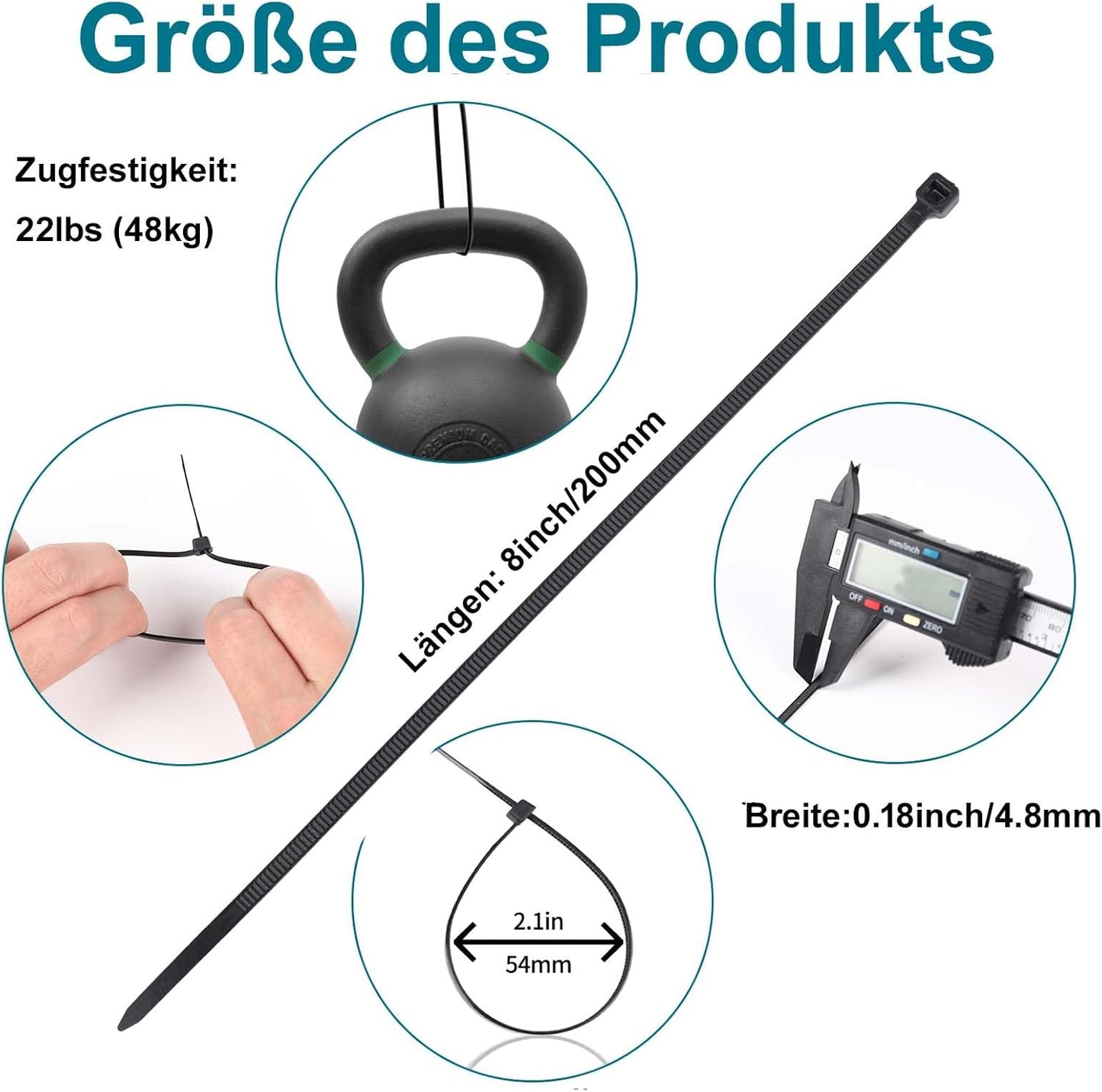 500-teiliges Kabelbinder-Set, 4.8*200mm (500 Stück)