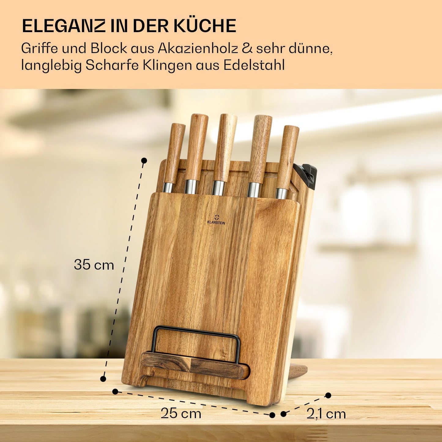 5-teiliges Küchenmesser-Set mit Messerblock und Schneidebretter