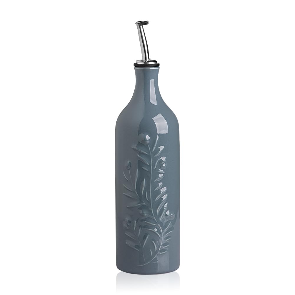 Olivenöl-Spenderflasche, Nebelblau Feines Olivenblatt-Relief, 700 ml