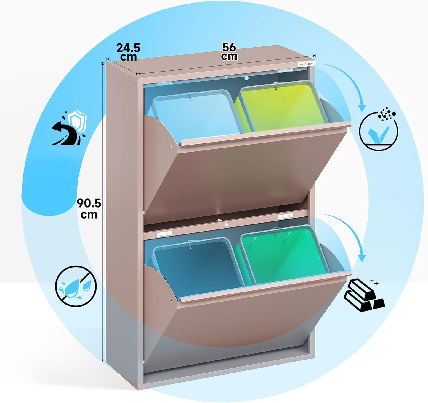 4-teiliges Mülltrennsystem, 4 X 15 L / Rosa