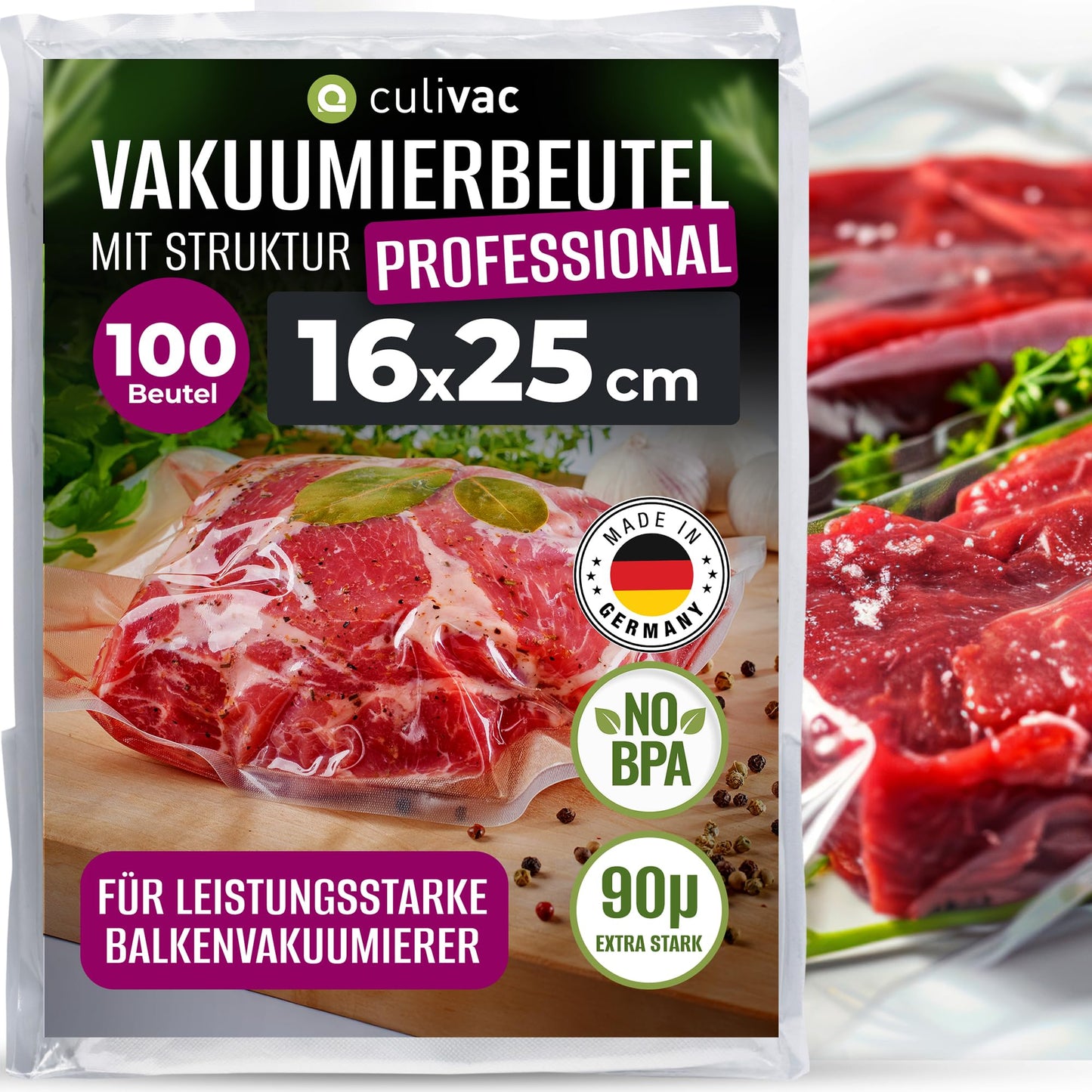 Vakuumierbeutel-Set, 100 Stück, 16 x 25 cm 100 Beutel Transparent