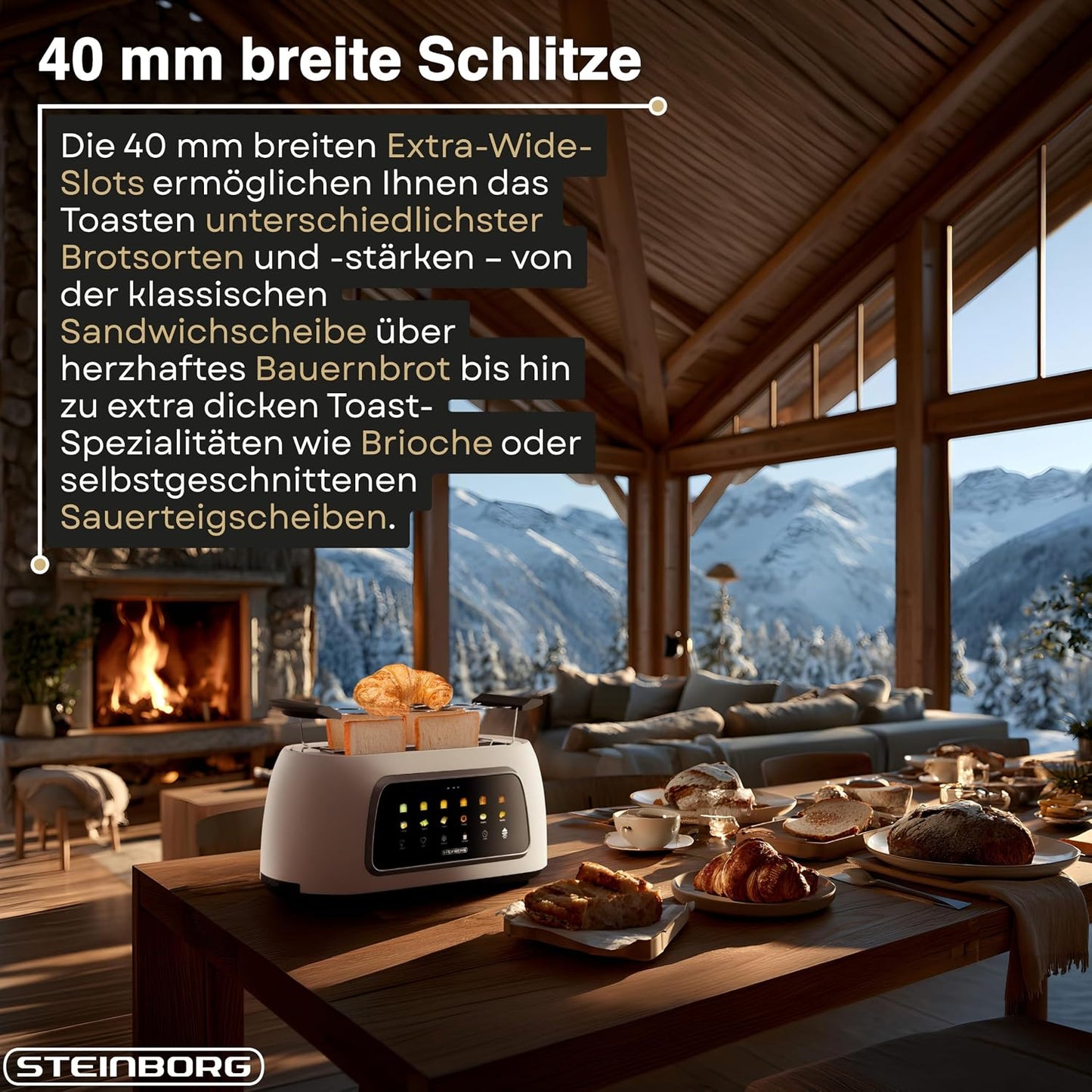 Automatik Toaster mit Brötchenaufsatz und Liftfunktion, Weiss