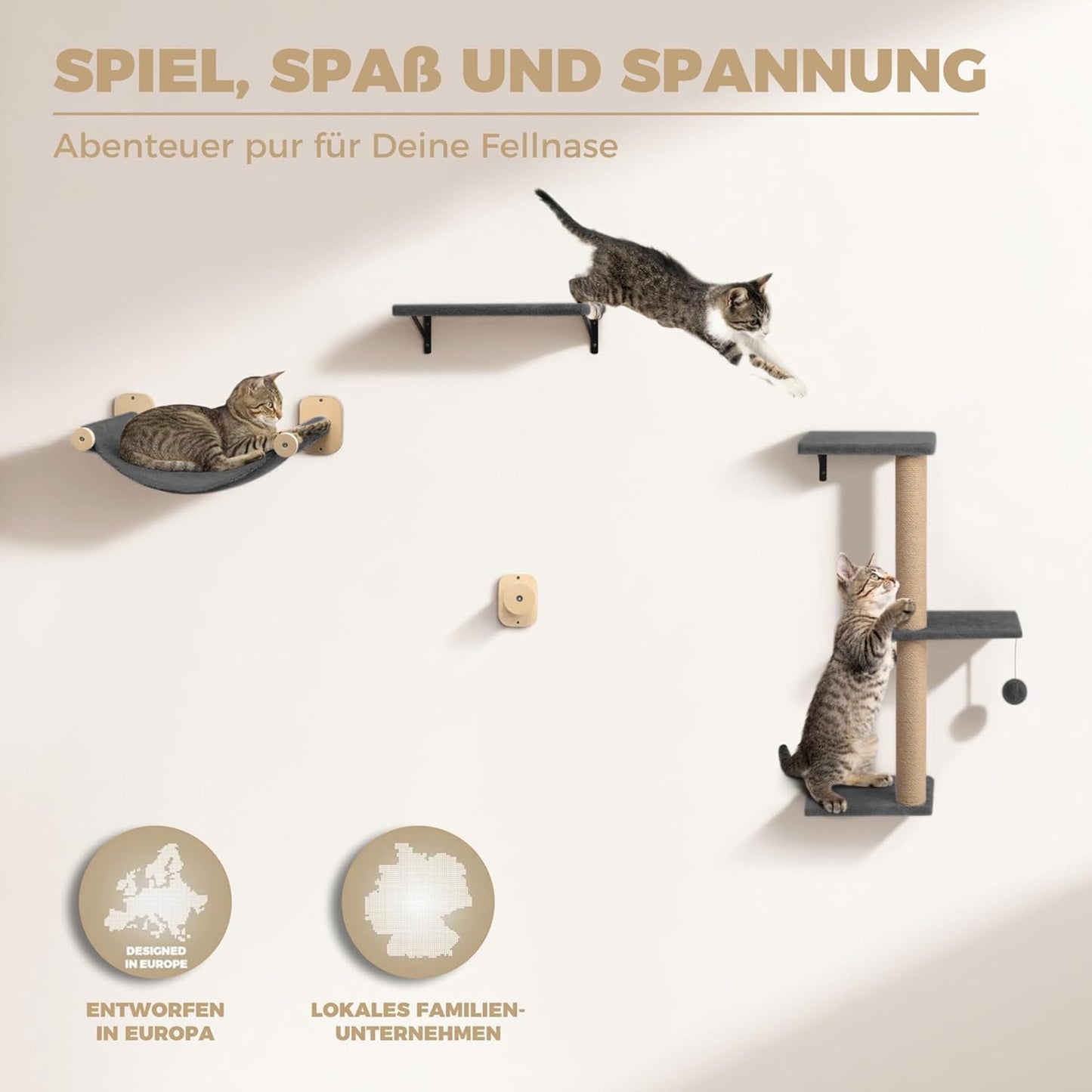 Kletterwand mit Kratzbaum Set, Komplettset (8-teilig)