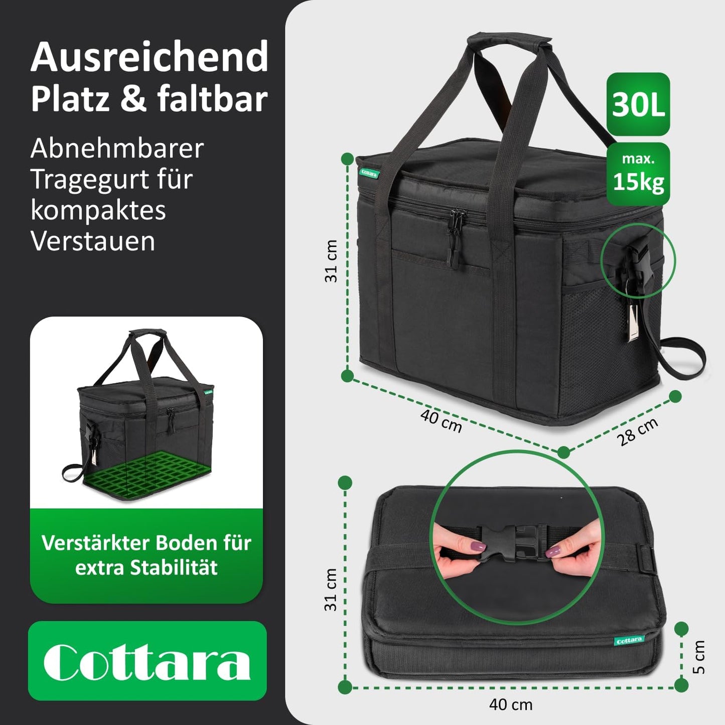 Auslaufsichere Kühltasche, 30 L Schwarz