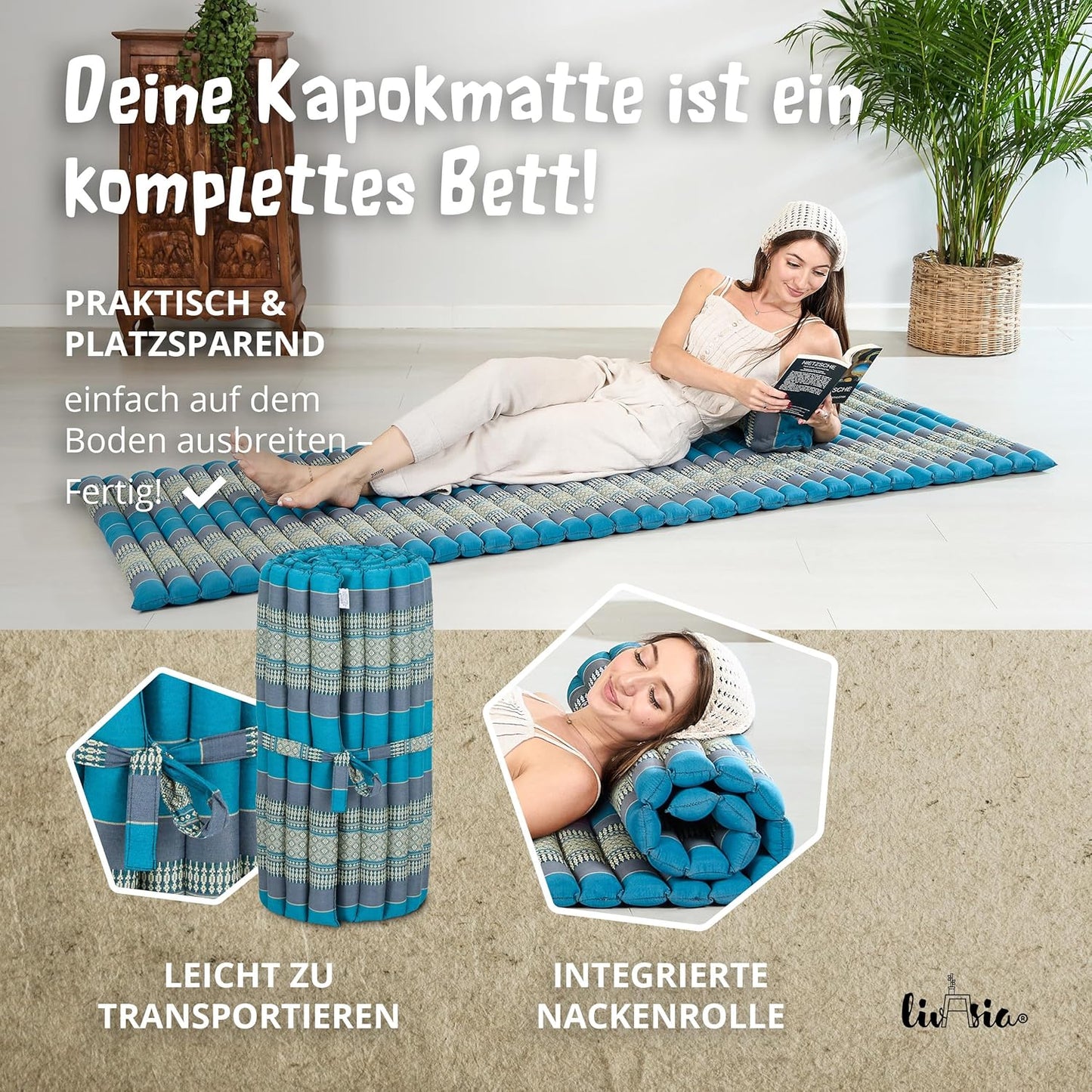 Rollmatratze 200x75 cm, M (200 x 75 cm) Hellblau