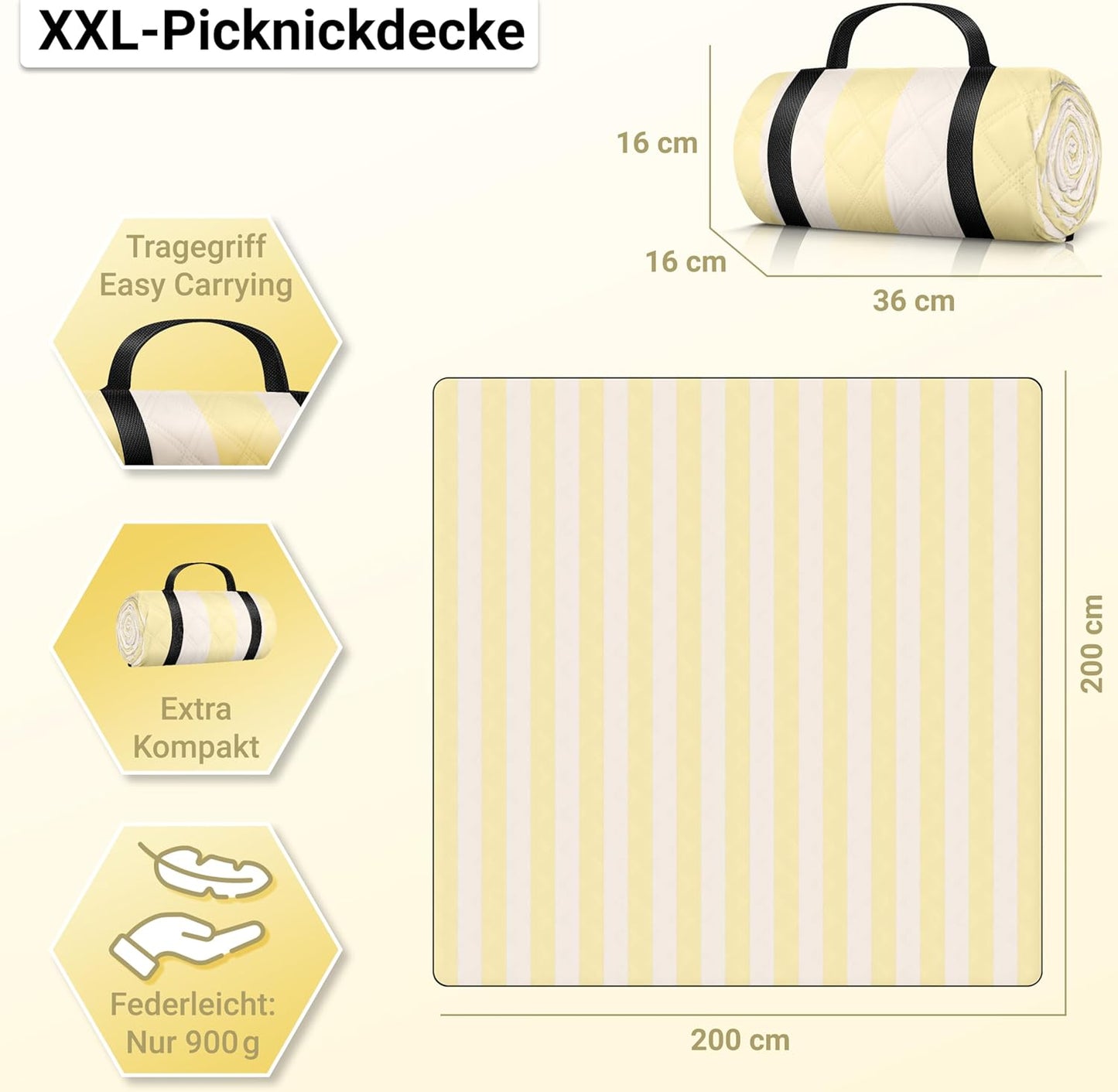 Picknickdecke, Gelb - Ivory
