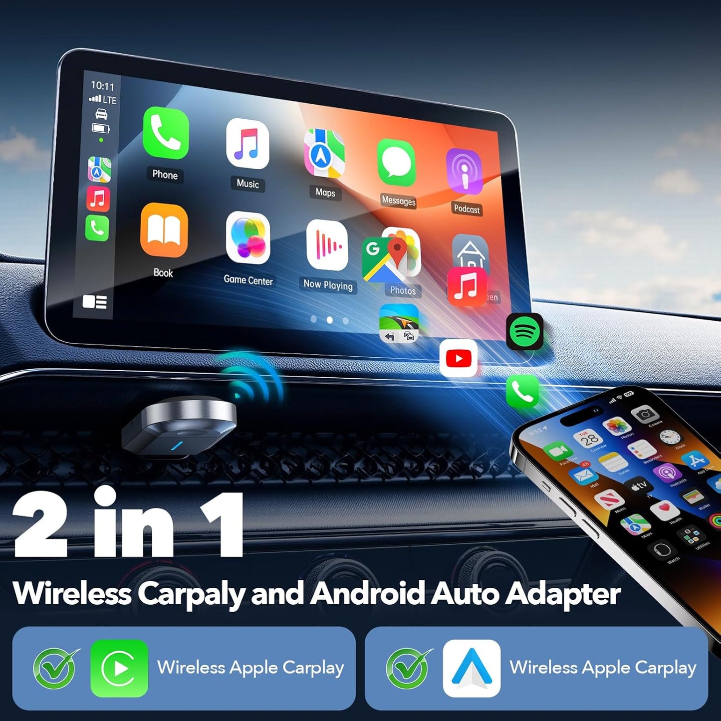 2-in-1 Wireless CarPlay & Android Auto Adapter