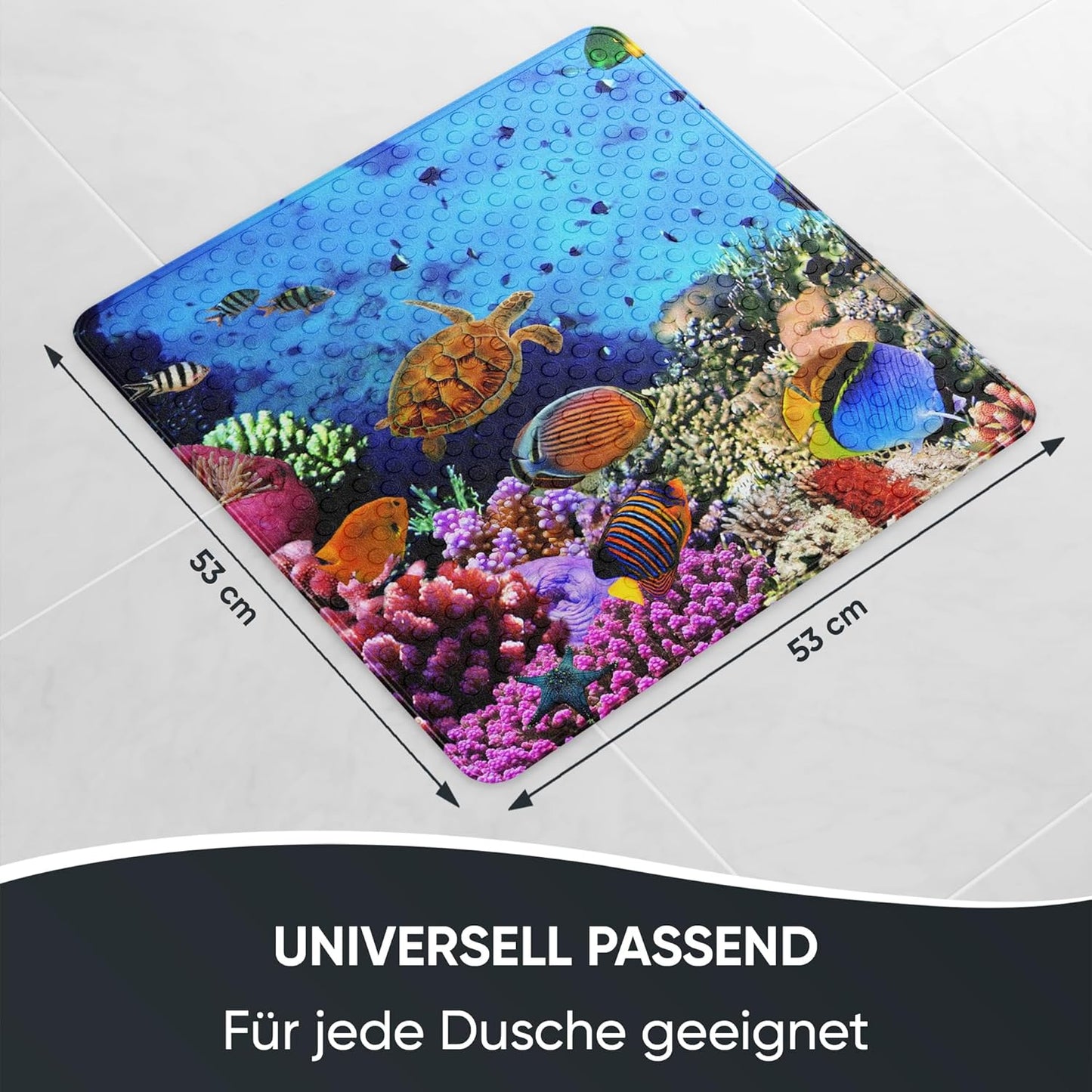 Rutschfeste Badematte 53x53 cm, maschinenwaschbar, Ocean