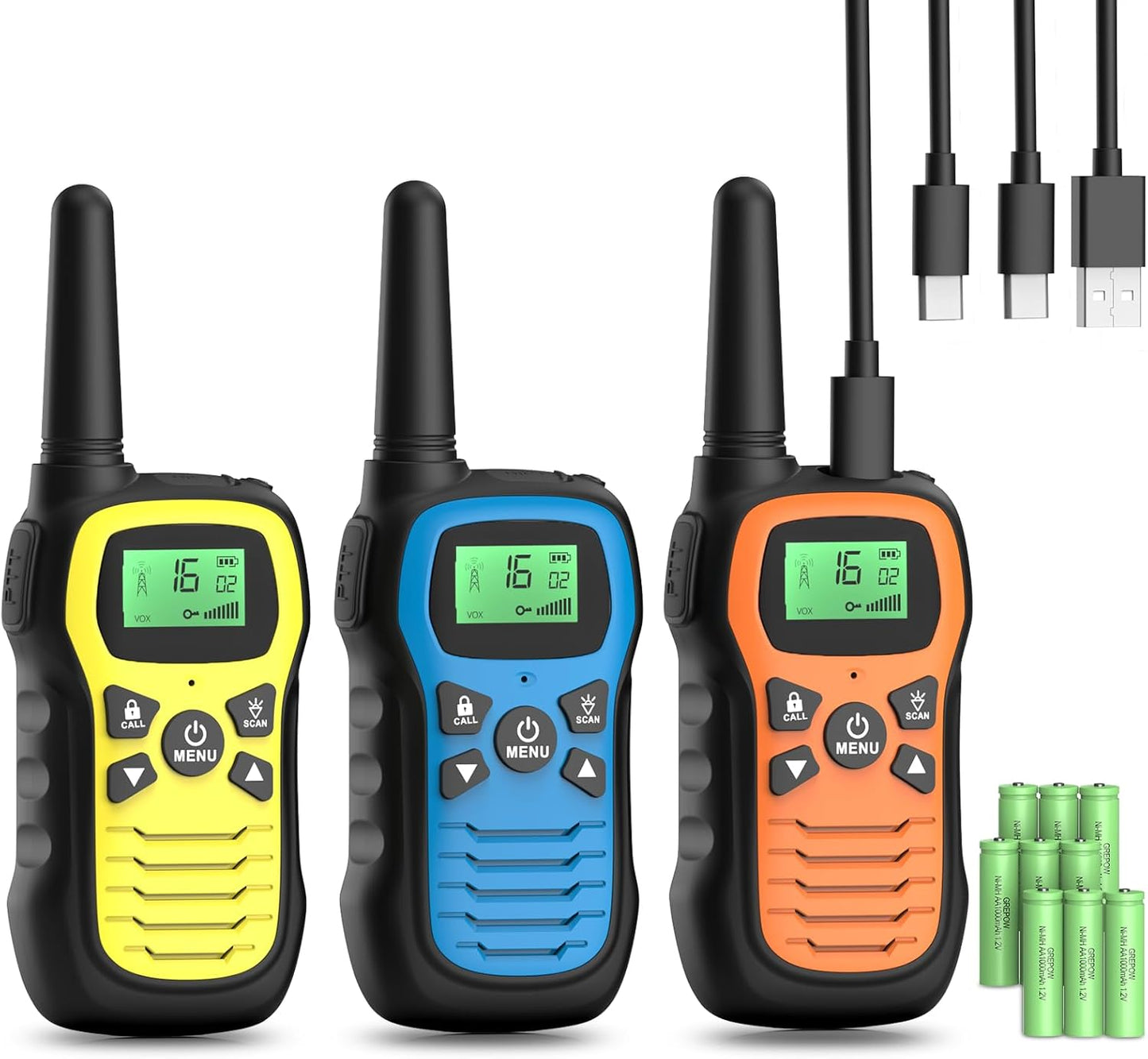 Walkie Talkie-Set mit VOX & LED für Outdoor-Abenteuer, Gelb Blau Orange