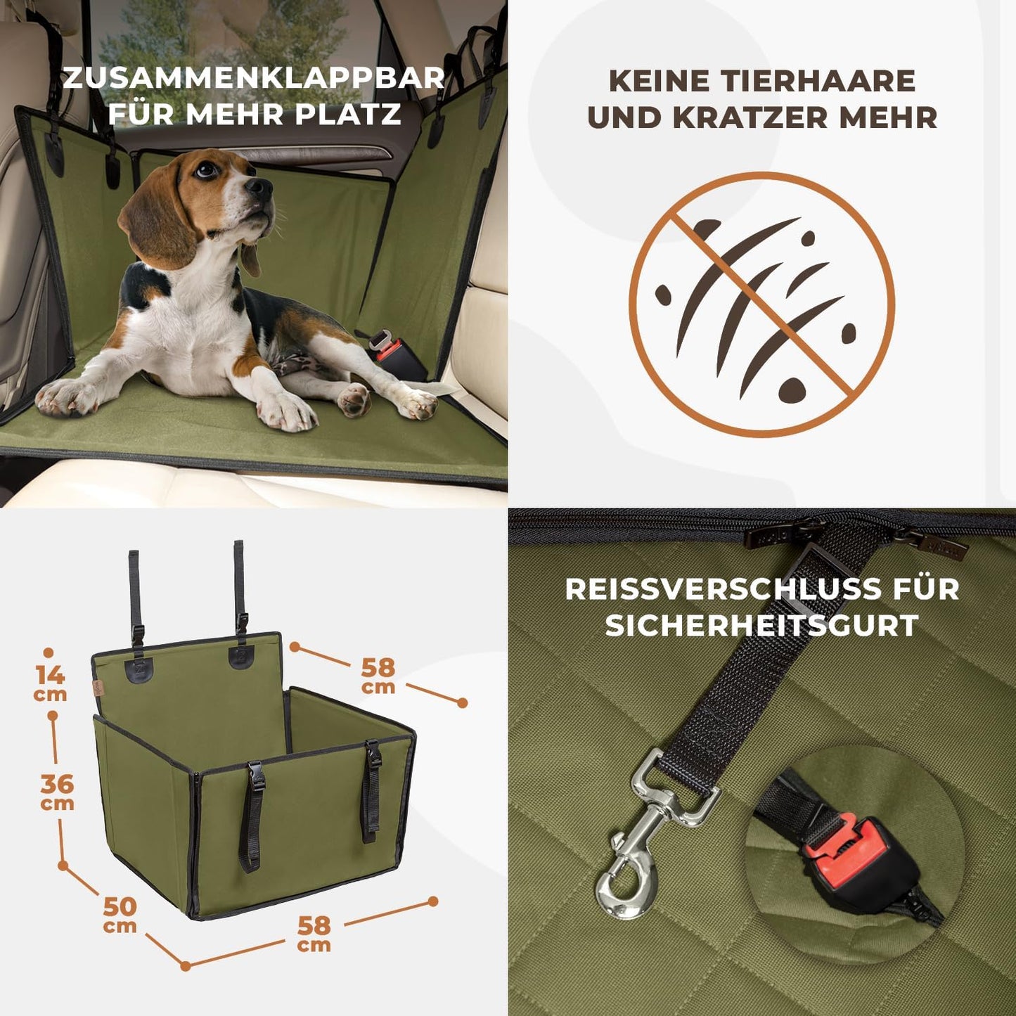 Hundeautositz für kleine/mittlere Hunde, M Khaki
