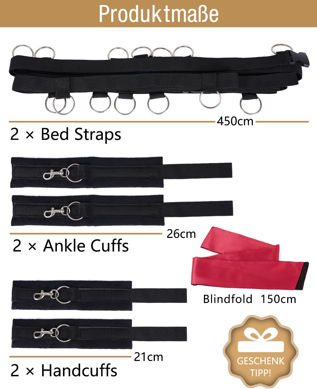 Bondage-Set Bettfesseln, Verstellbar & abnehmbar Schwarz & Rot