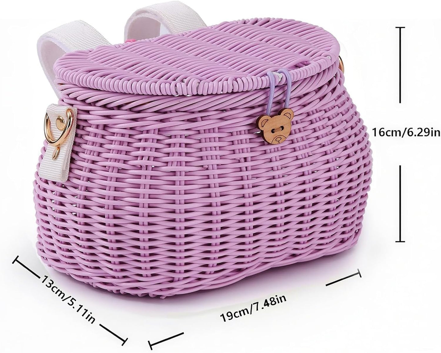 Abnehmbarer Kinderfahrradkorb, Rattan-Design, Violett
