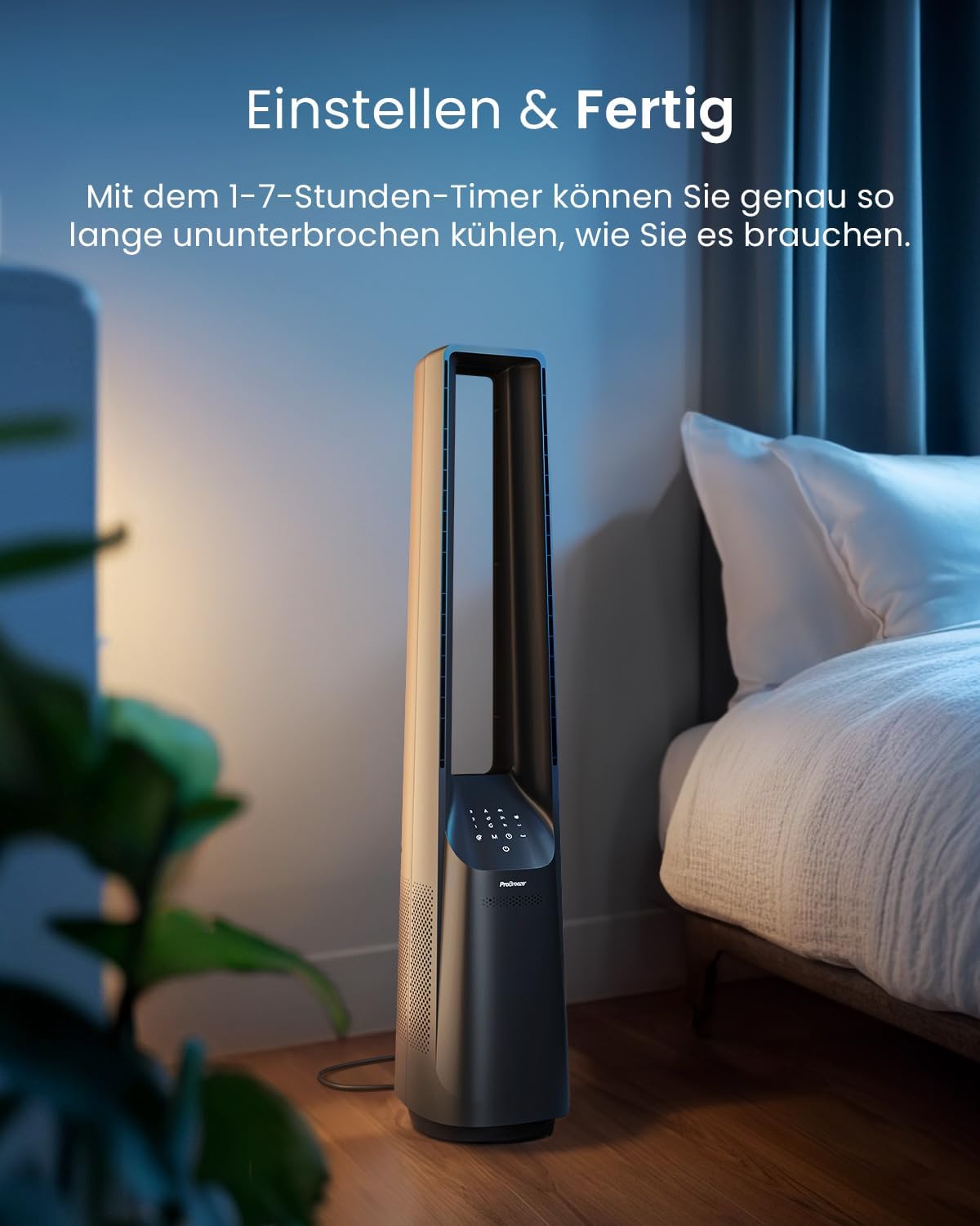 Rotorloser Turmventilator mit Fernbedienung und Timer, Ohne App Schwarz