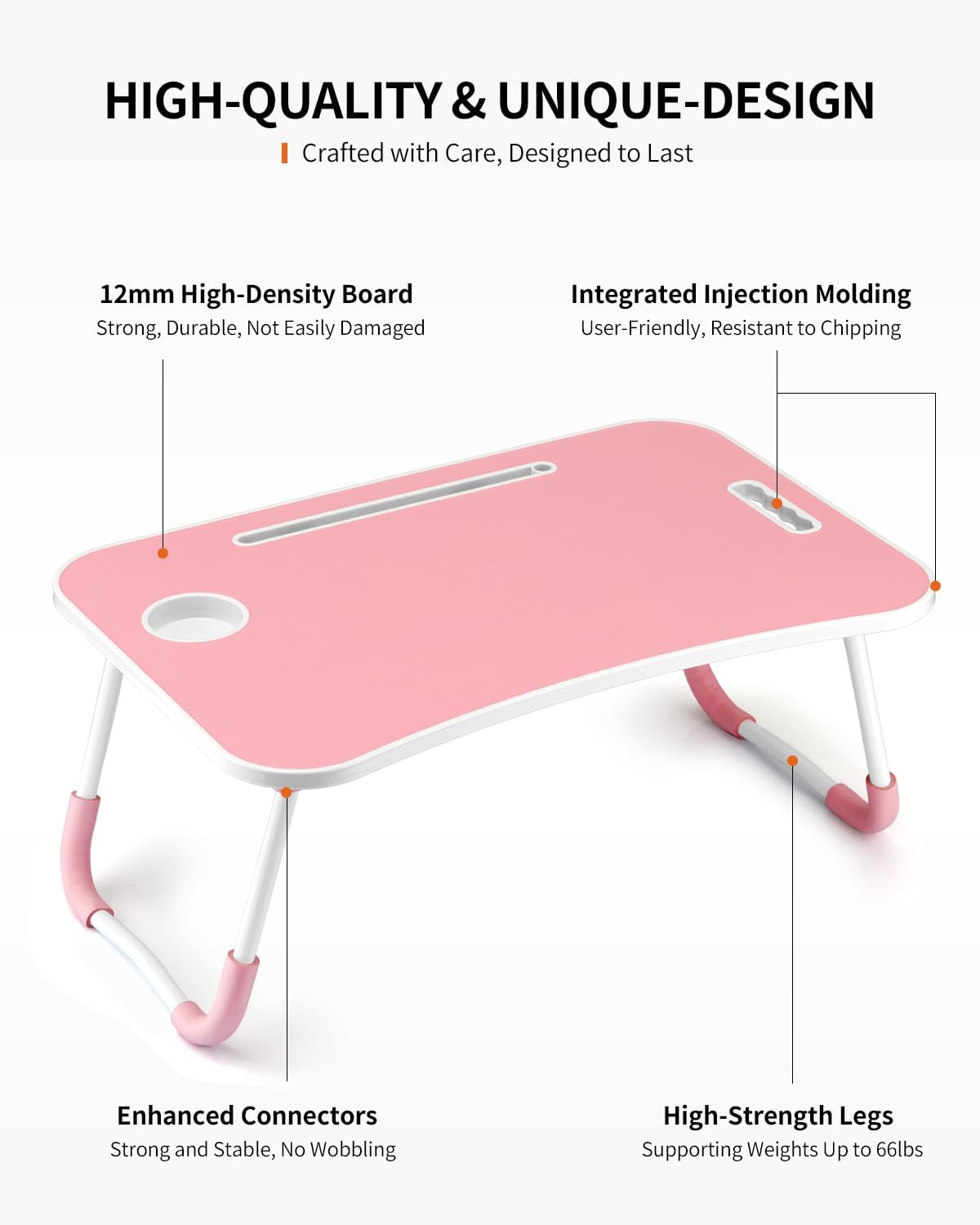 Faltbarer Laptoptisch mit Tablet-Schlitz & Getränkehalter, Pink