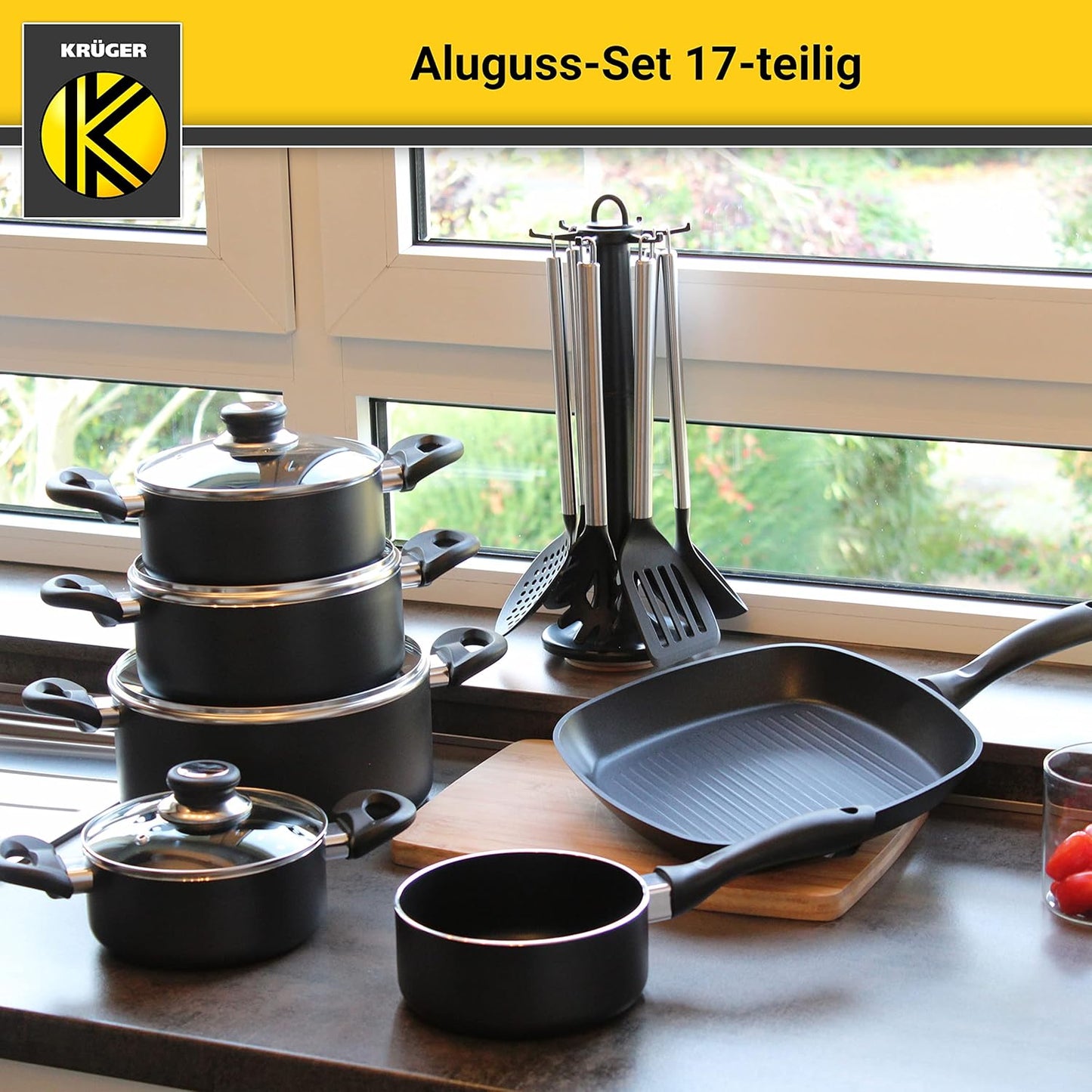 17-teiliges Kochgeschirr-Set, Schwarz