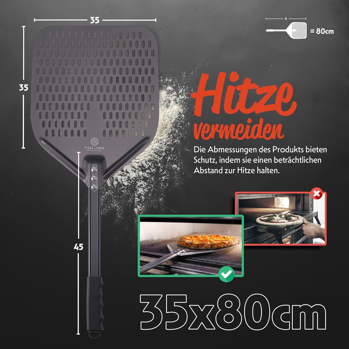 Pizzaschieber, Schwarz 35x80 cm