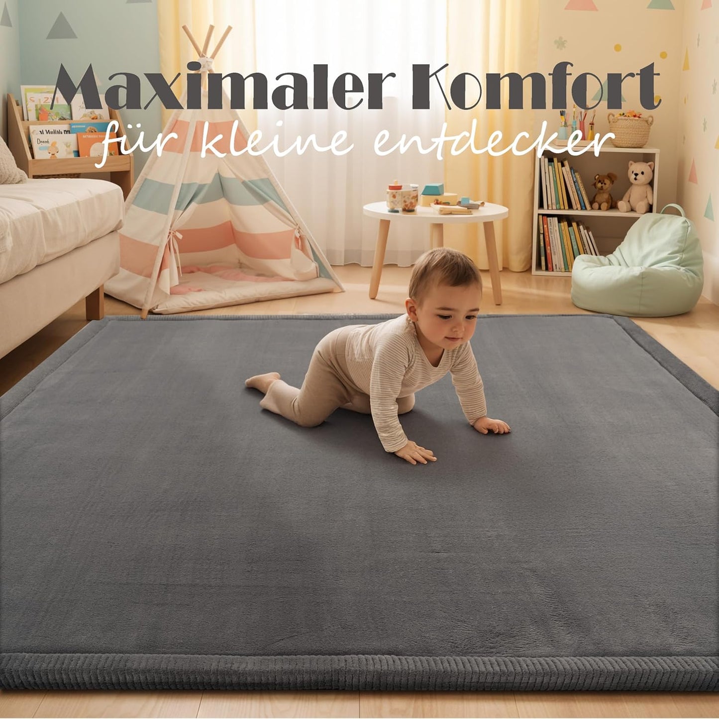 Weicher Teppich für Kinderzimmer, Spielteppich 140x200 cm, 140 x 200 cm (Rechteckig) Anthrazit
