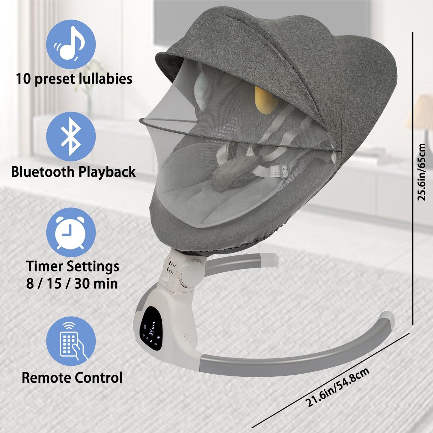 Elektrische Babywippe mit Fernbedienung & Timer, Grau