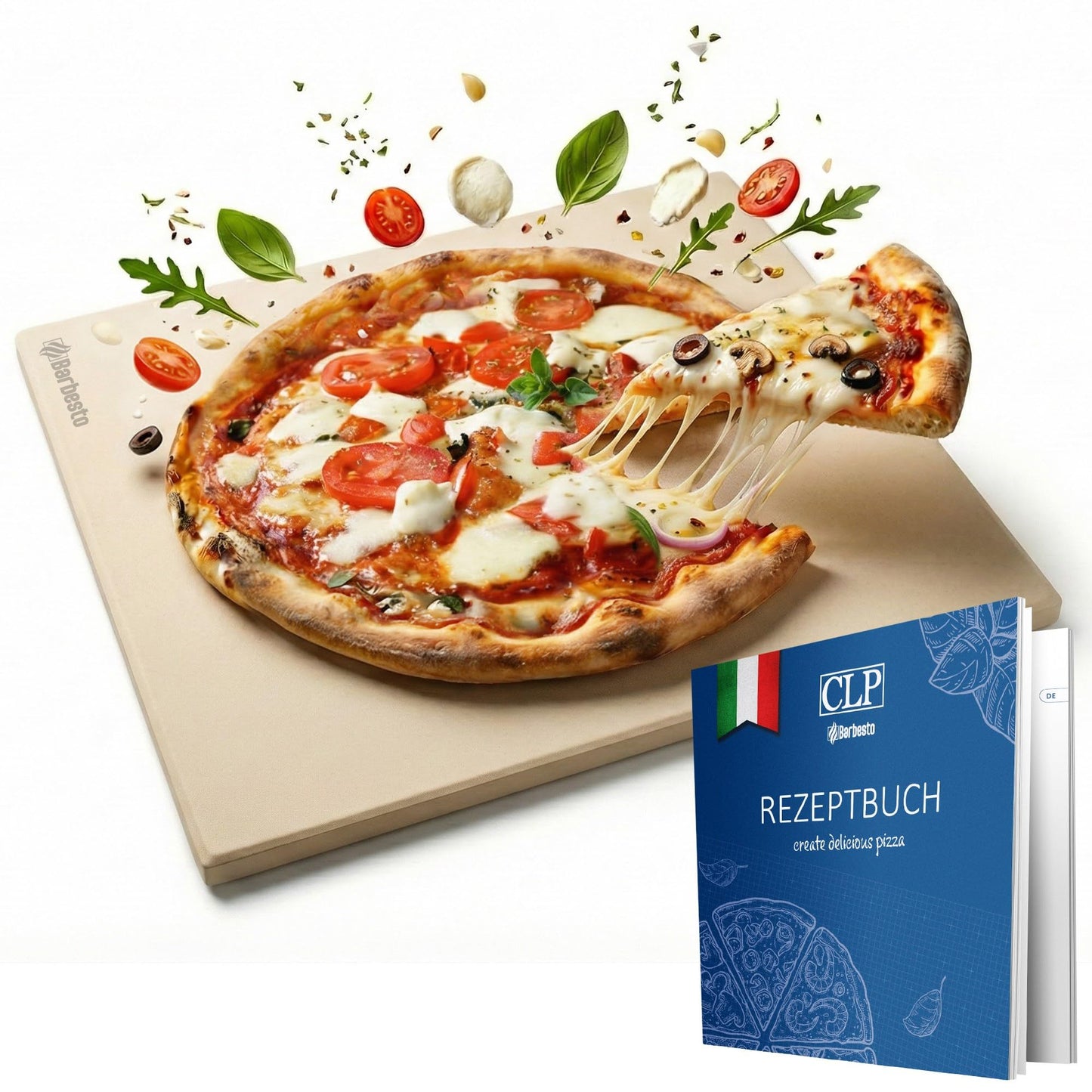 Pizzastein für Backofen & Grill mit Rezeptbuch, 38x30 cm