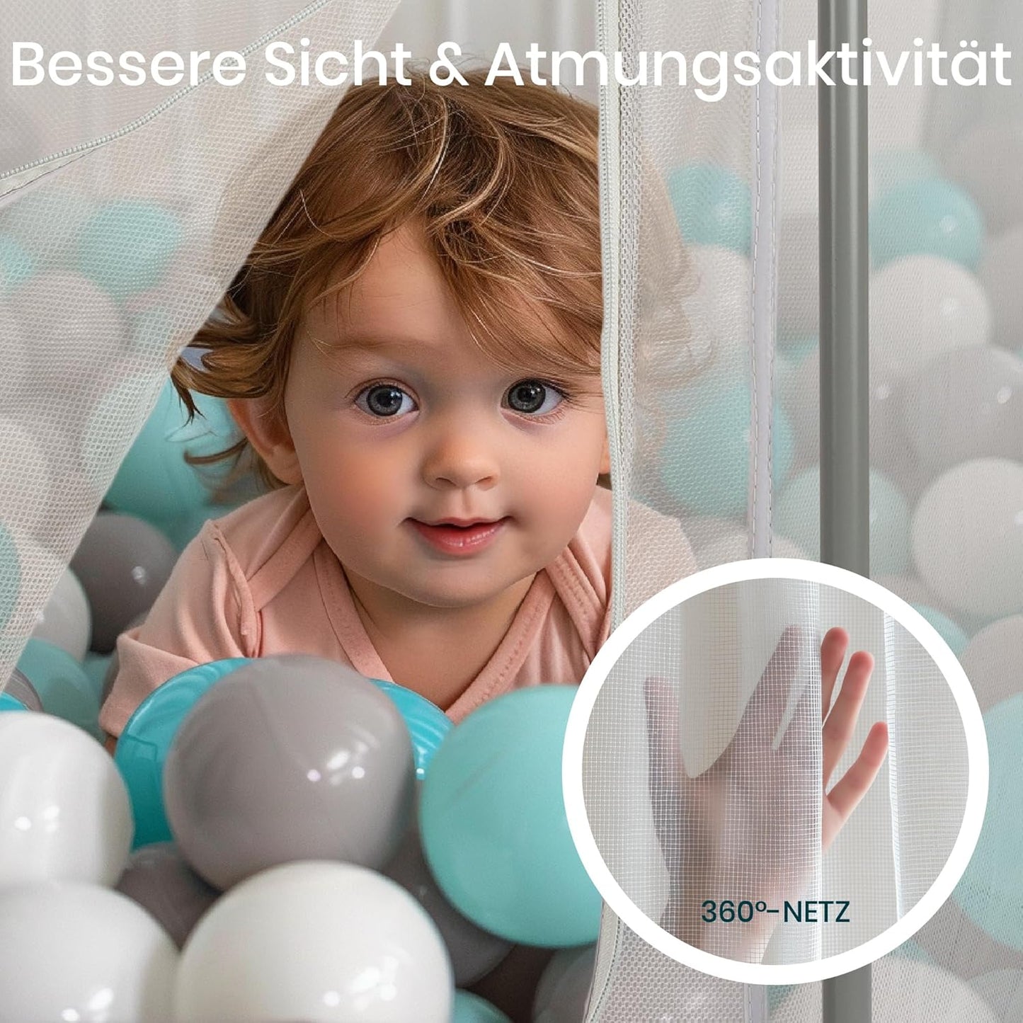 Faltbares Laufgitter für Babys mit Netz- und Reissverschlusstür, Silber