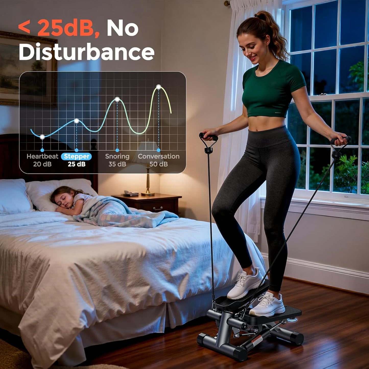 Mini-Stepper mit Power Ropes für Heimtraining, Mini-Stepper