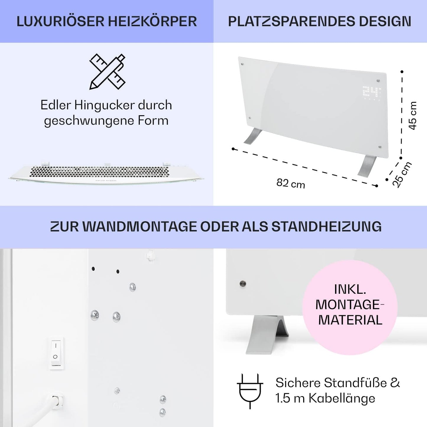 Konvektorheizung mit App-Steuerung, Weiss Bornholm Curved Smart