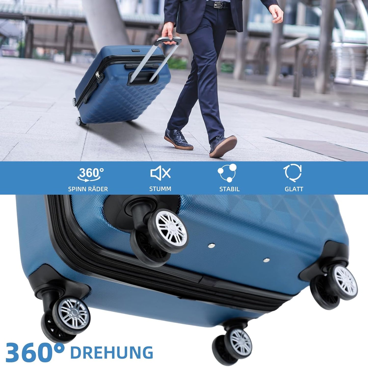 Zwillingsrollen Hartschalen-Koffer Set mit Zahlenschloss, Blau Set