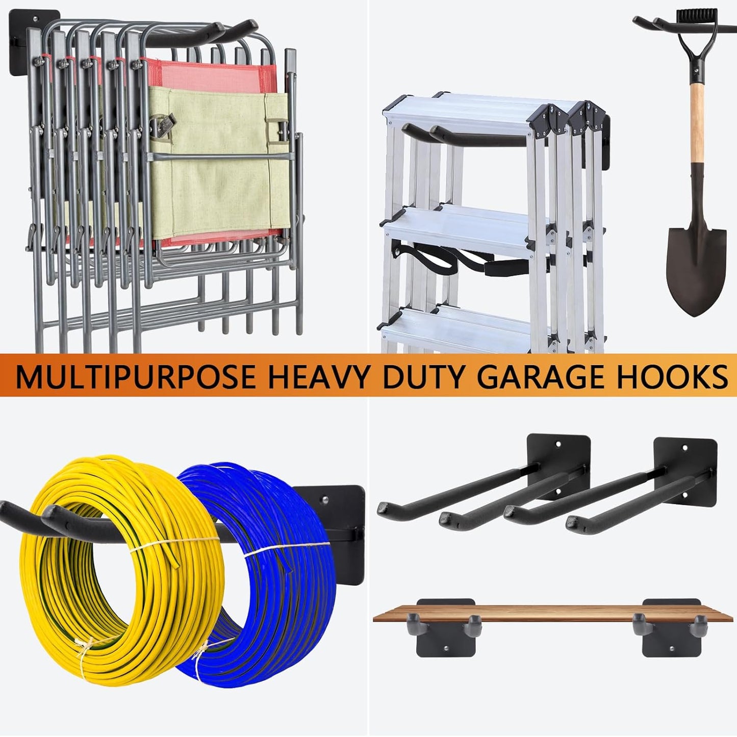 4-teiliges Garagenhaken-Set, 4 Stück Vierkantrohrhaken -14"
