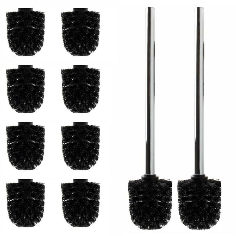 Ersatz WC-Bürstenkopf-Set, 10 Köpfe, 2 Griffe, 10 Bürsten/2 Griffe Schwarz