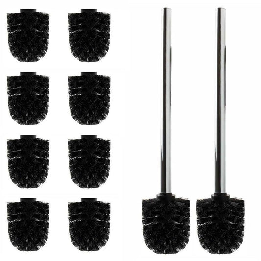 Ersatz WC-Bürstenkopf-Set, 10 Köpfe, 2 Griffe, 10 Bürsten/2 Griffe Schwarz