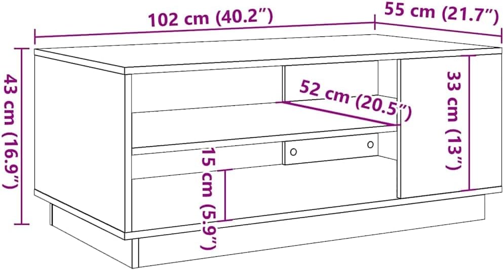Rechteckiger Couchtisch, 102 x 55 x 43 cm