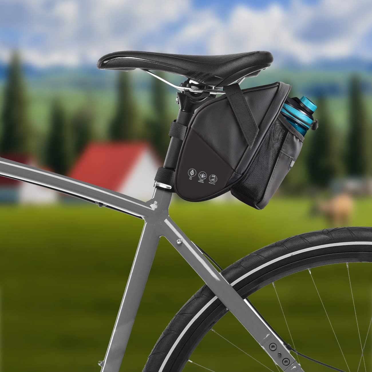 Wasserdichte Fahrrad-Satteltasche mit Flaschenhalter, 1.5L+Wasserflaschentasche