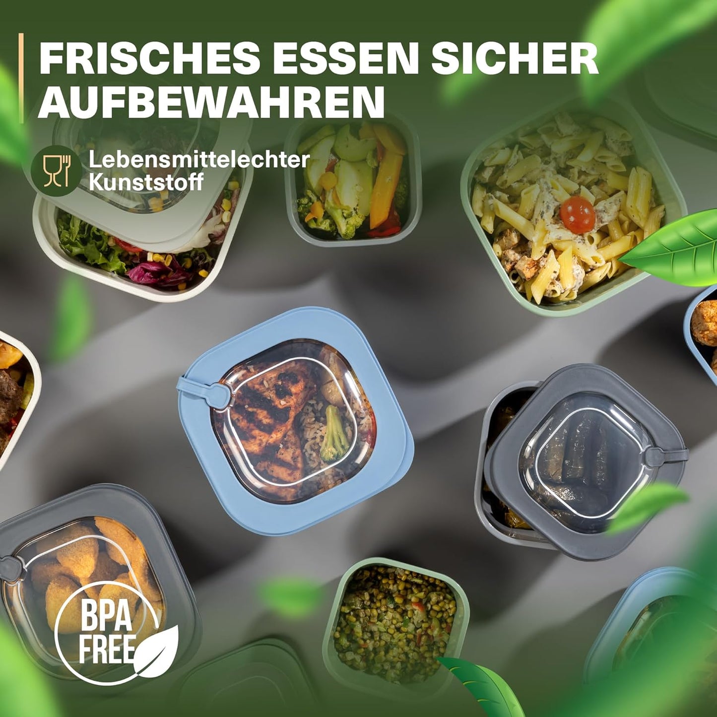 6-teiliges Frischhaltedosen-Set mit Ventildeckel, Blau 6er Set Quadratisch