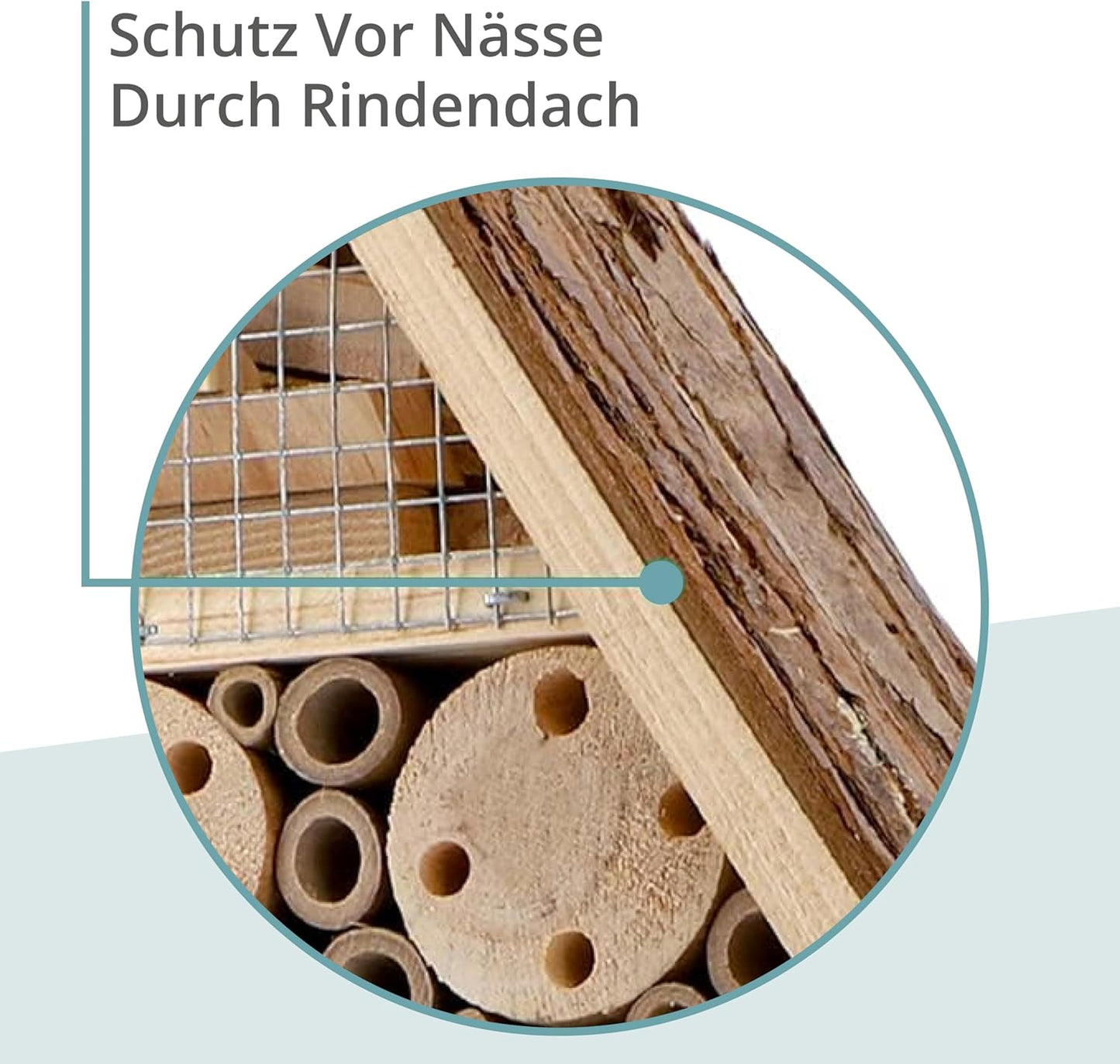 Grosses Wildbienenhotel mit Rindendach, Rindendach