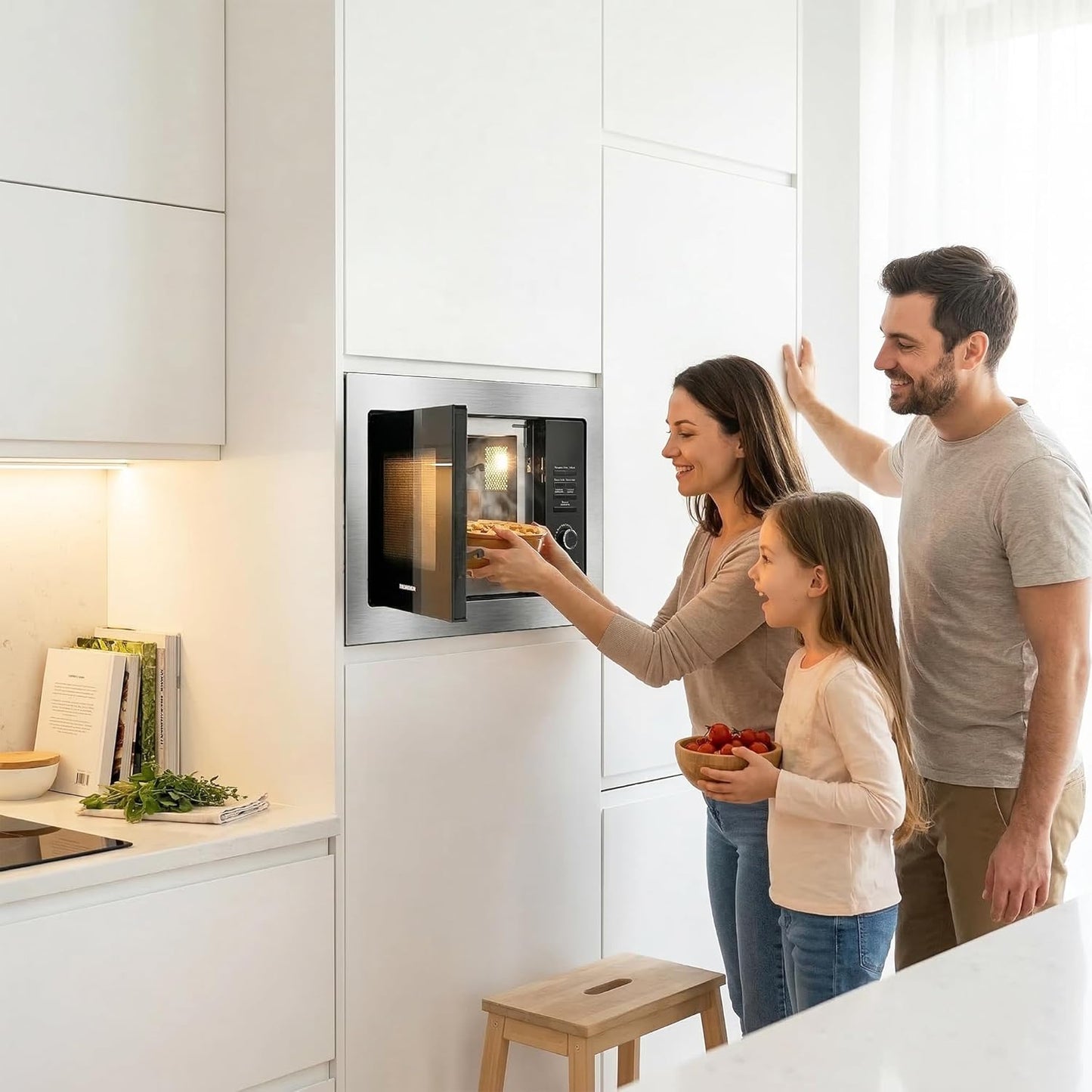 Einbau-Mikrowellenofen HMW-MDBI25GDIX mit Grill und Kombifunktionen, Edelstahl / Silber 25 L