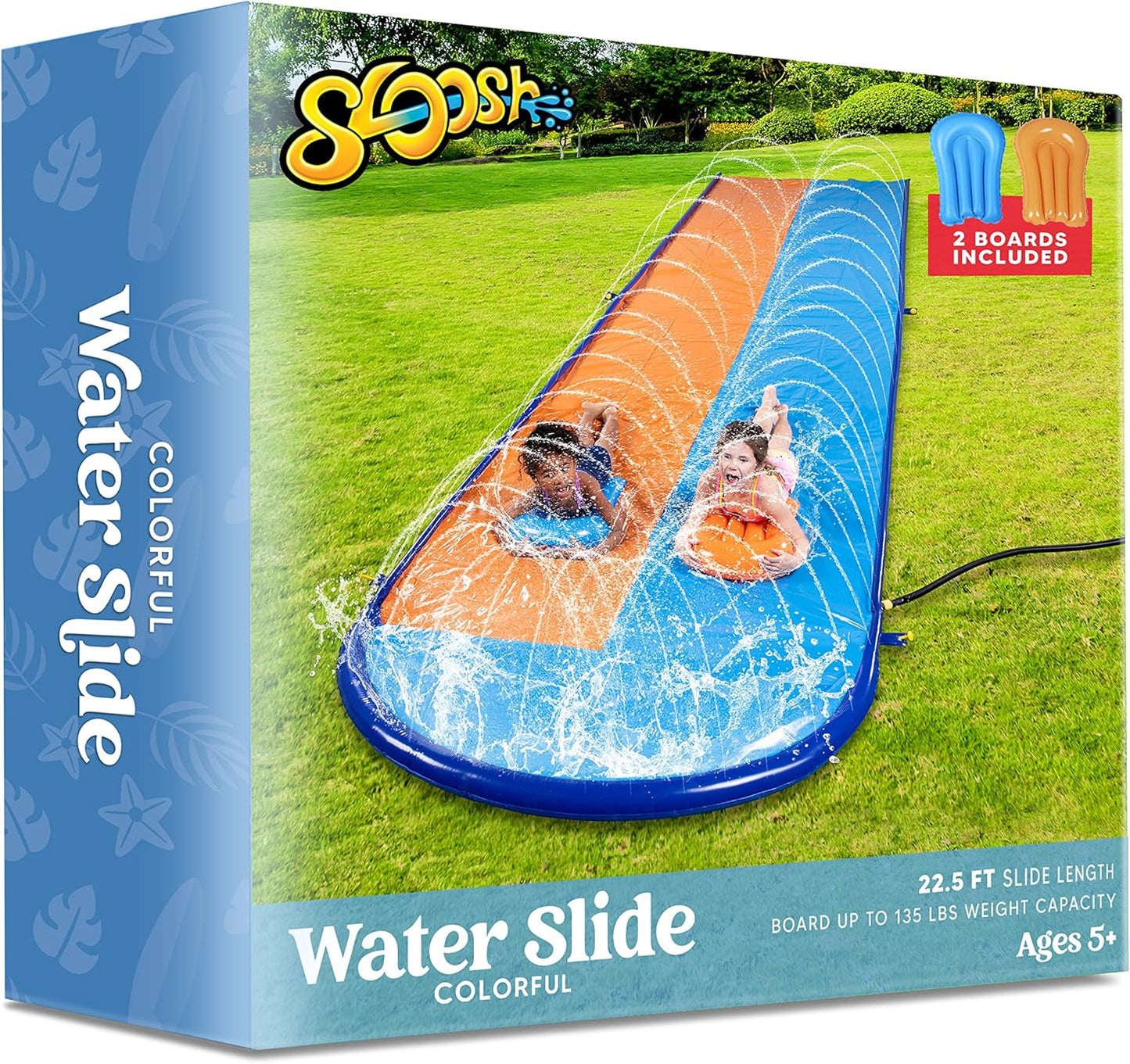 Doppelte Rasen-Wasserrutsche mit Sprinkler und Boards, 685,8cm Doppelspur