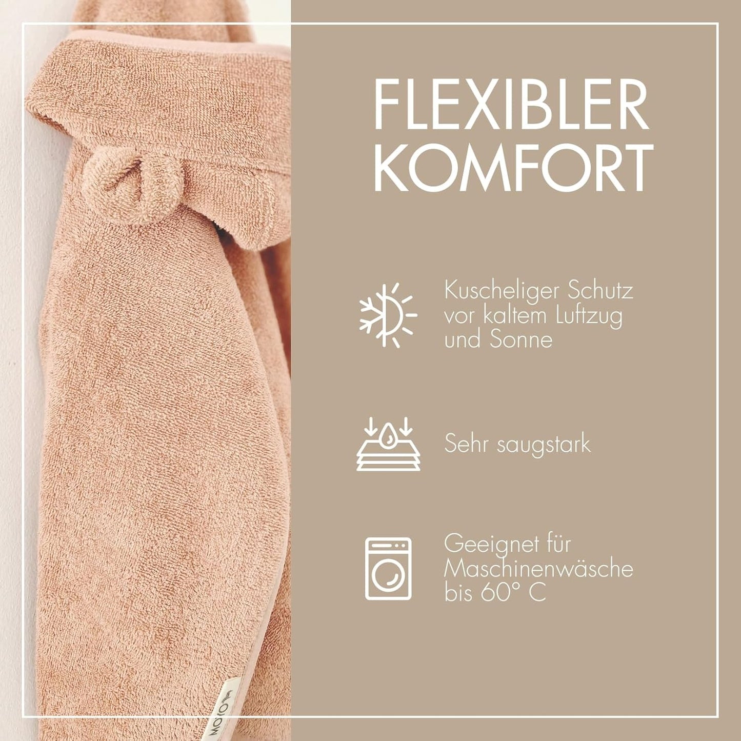 Baby Badeponcho mit Bärenohren, Puder Bärenohren