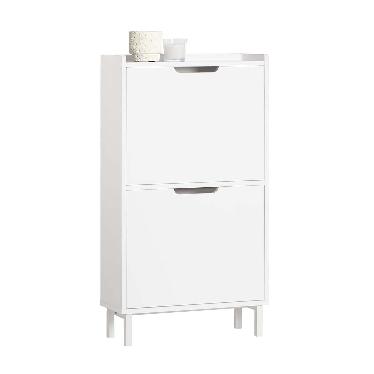 Schmaler Schuhschrank mit 2 Klappen, 2 Klappen Weiss