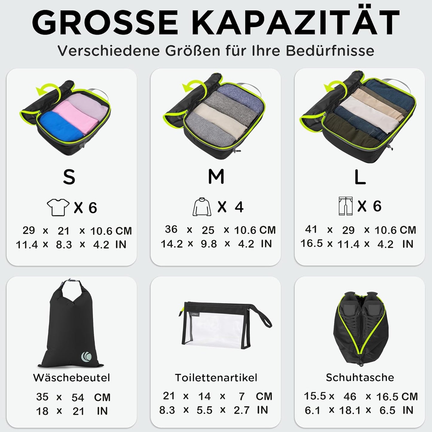Kompression Kofferorganizer-Set, 8PCS Schwarz