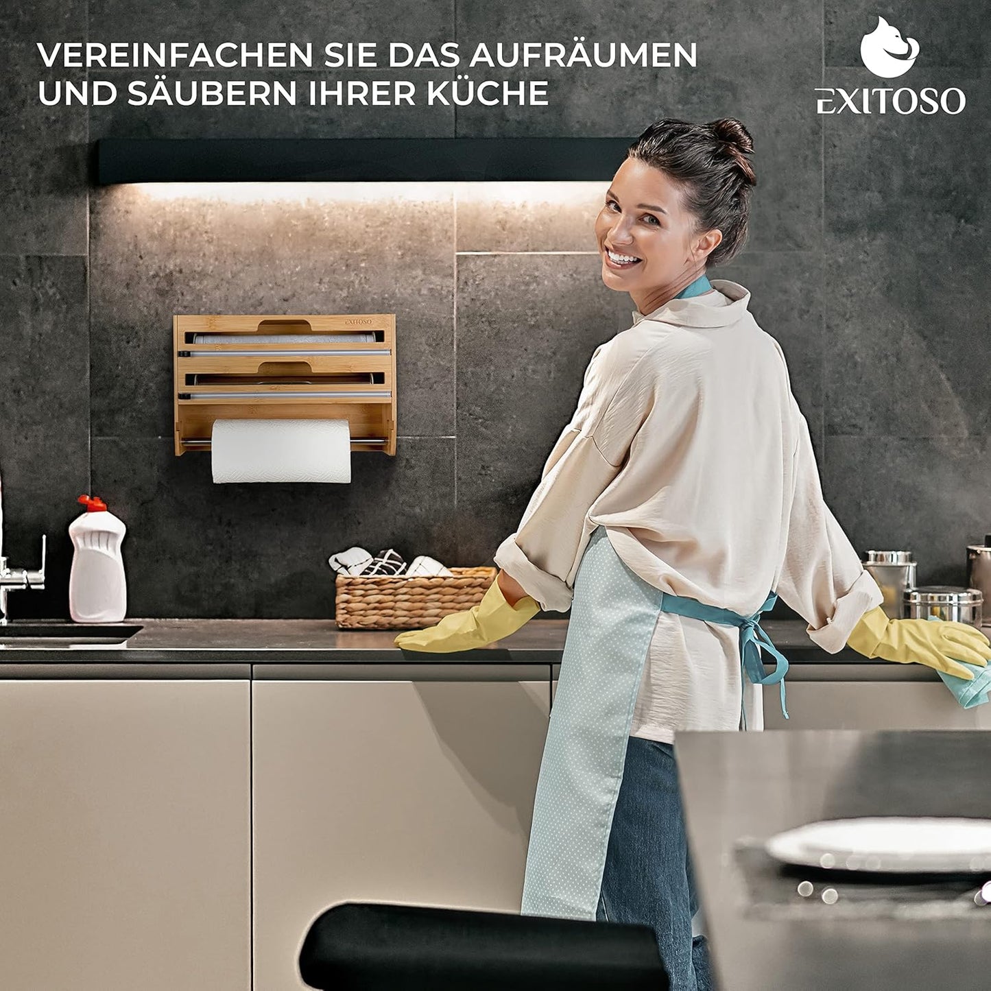 3-in-1 Folienschneider & Küchenrollenhalter, Beige