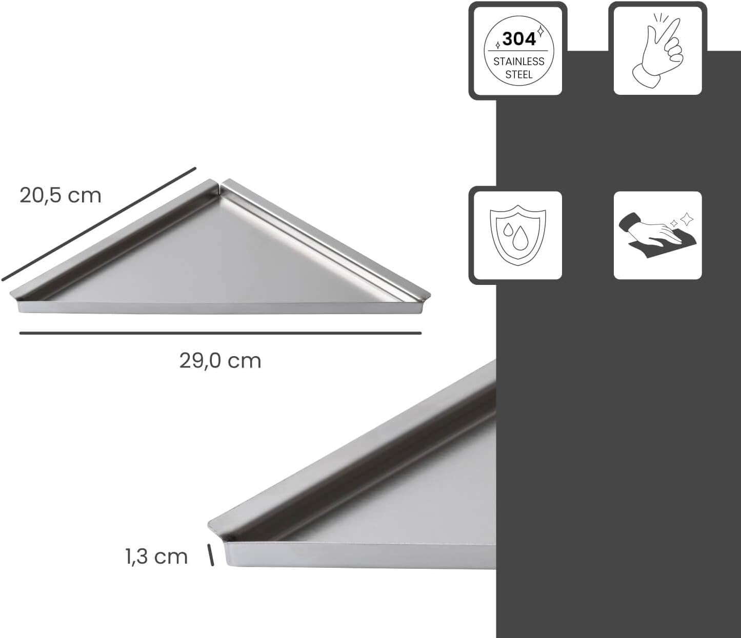 Befliesbare Duschablage, 205mm x 205mm Silber