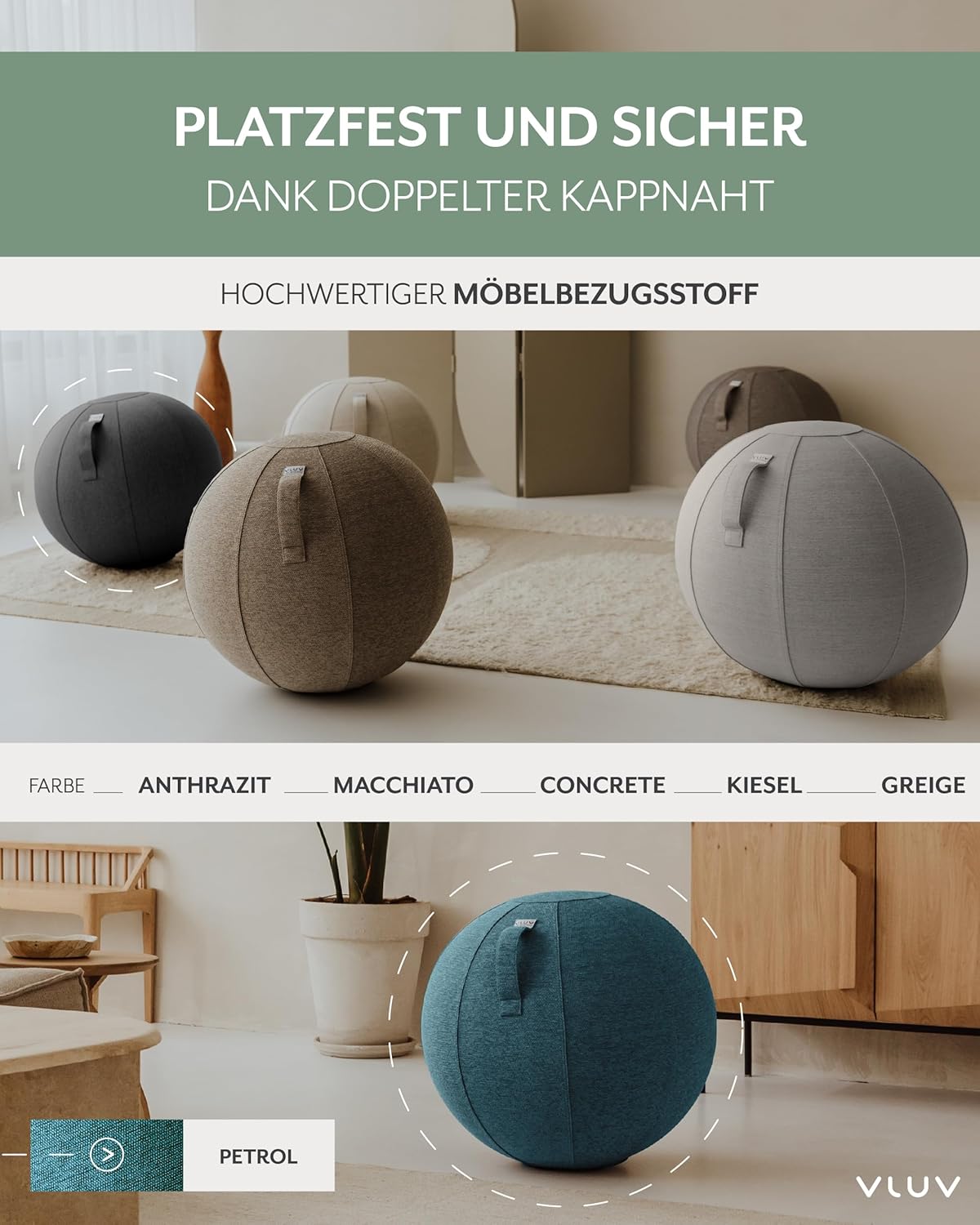 Ergonomischer Sitzball Stov, 60cm - 65cm Petrol