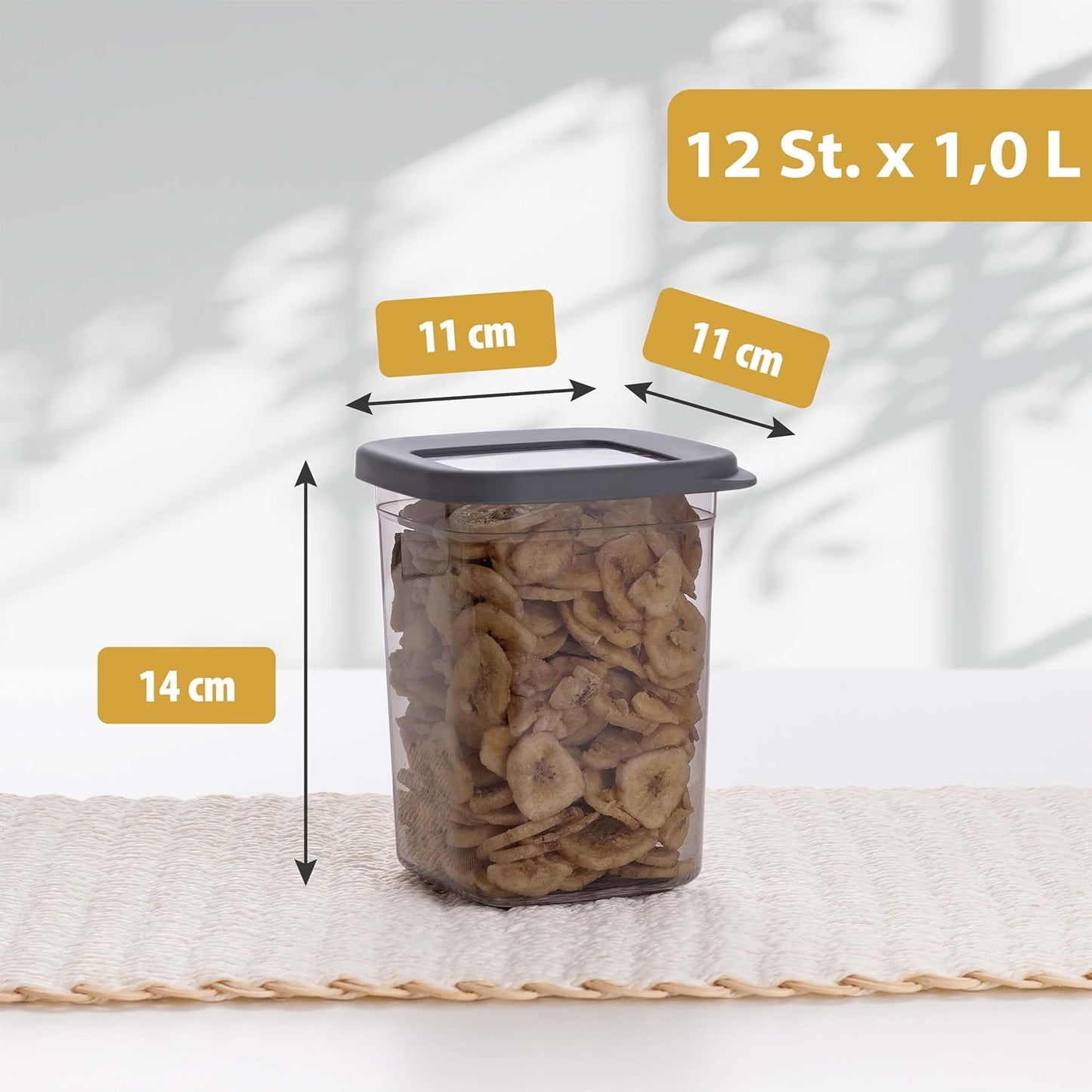 Vorratsdosen-Set, luftdicht (12 x 1000ml), Anthrazit 12x 1000ml