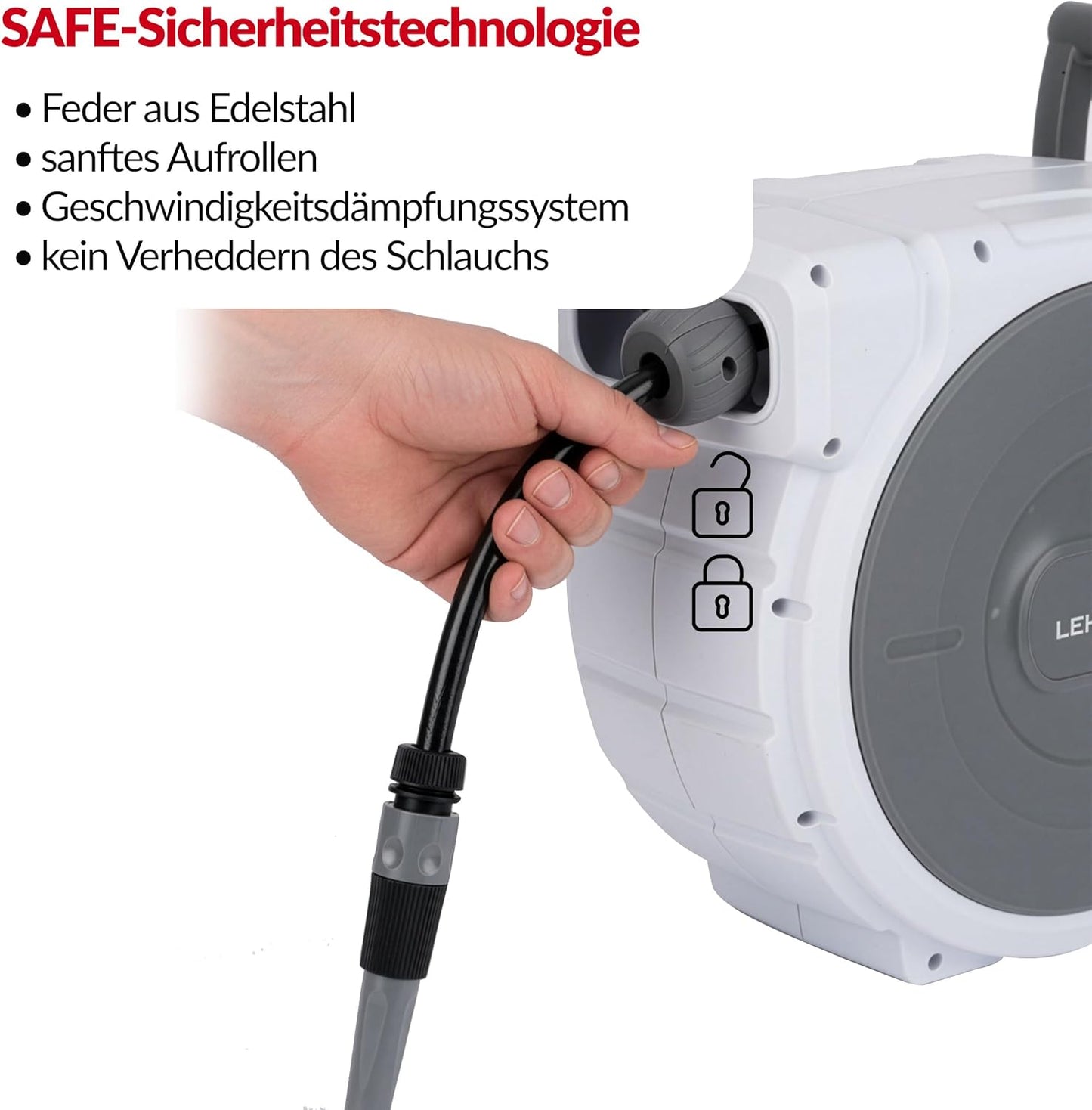 Wand-Schlauchbox mit automatischem Aufroller, Weiss 20 m