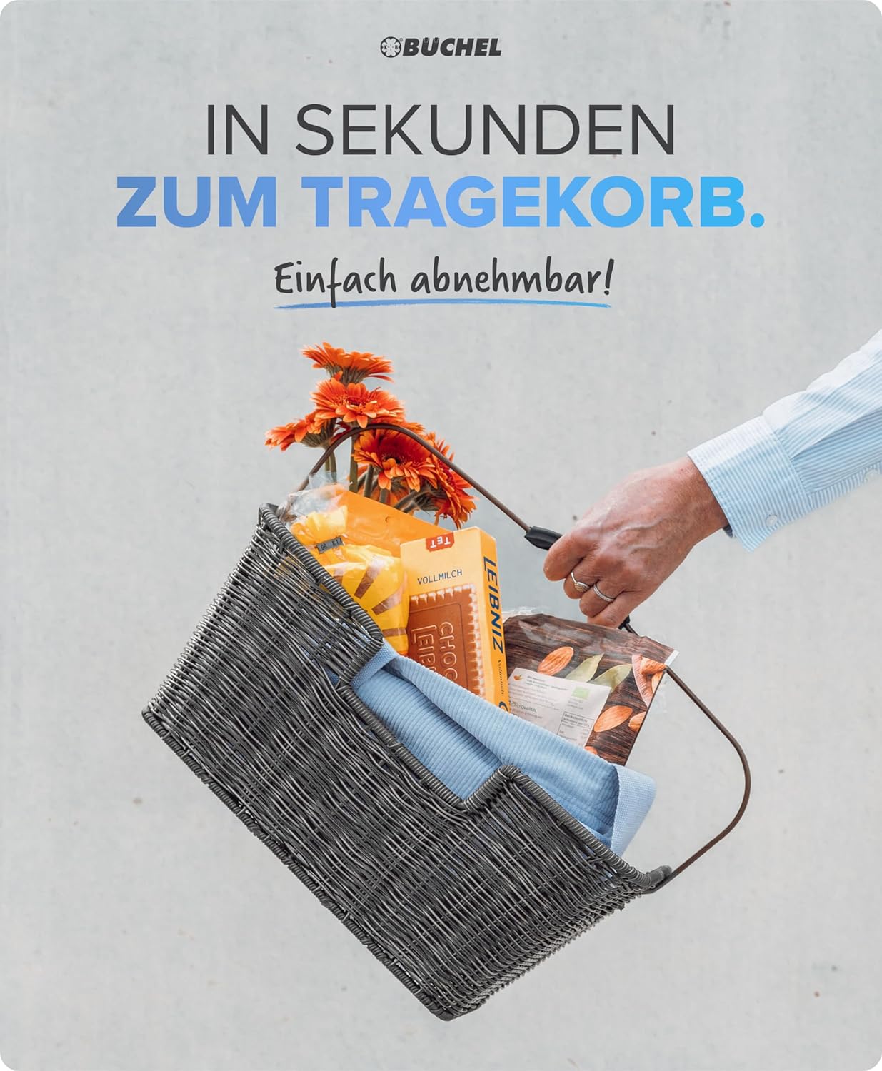 Abnehmbarer Fahrradkorb für hinten mit Halteclip, grau Single