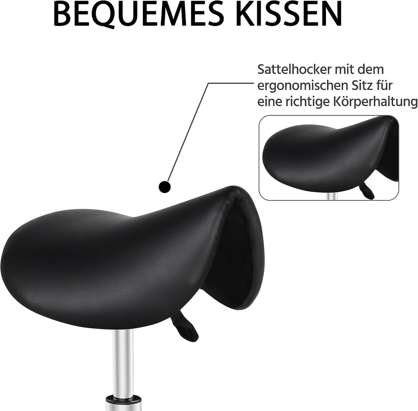 Sattelhocker mit Rollen, höhenverstellbar, Schwarz