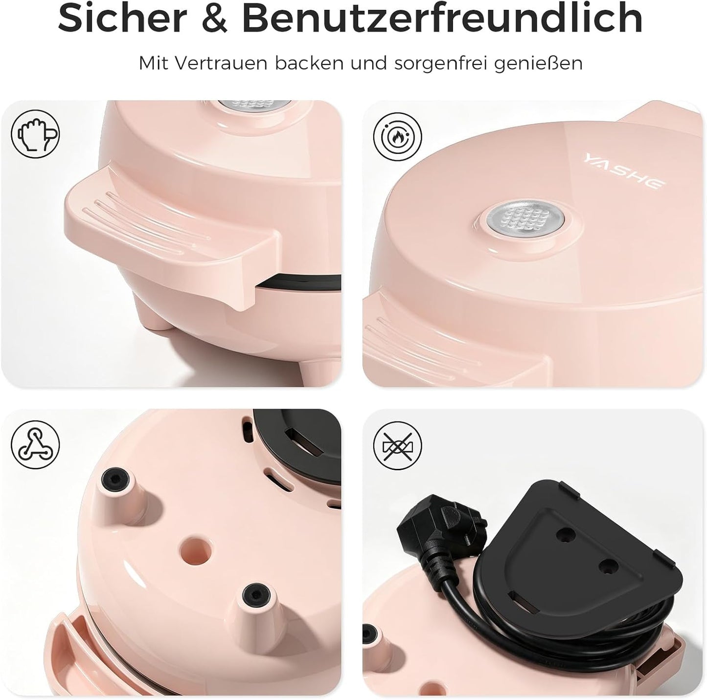 Mini-Waffeleisen mit Antihaftbeschichtung, Rosa
