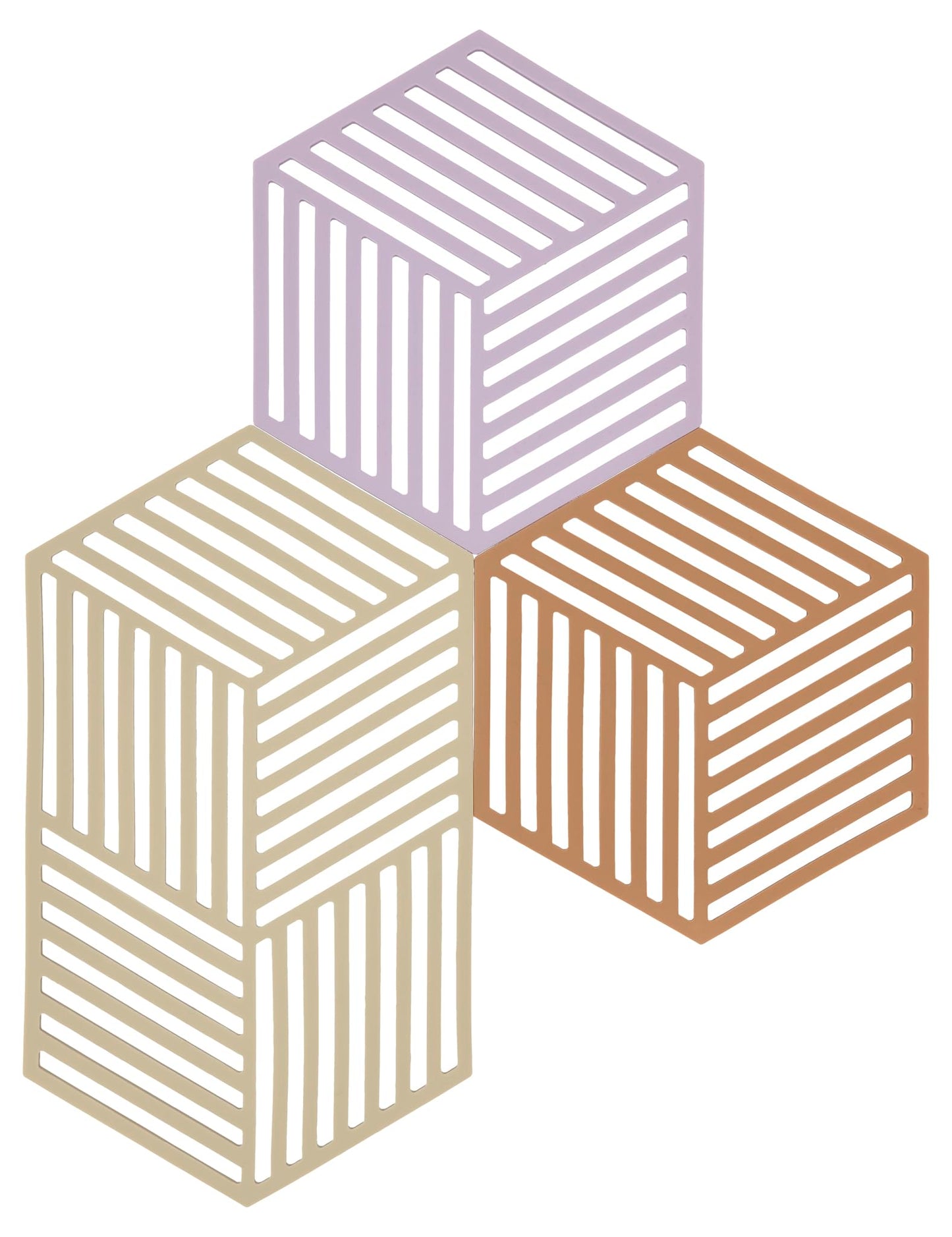 Hexagon Silikon-Topfuntersetzer-Set, Lupine/Warm Sand/Light Terraco 24 x 14 x 0,9 cm