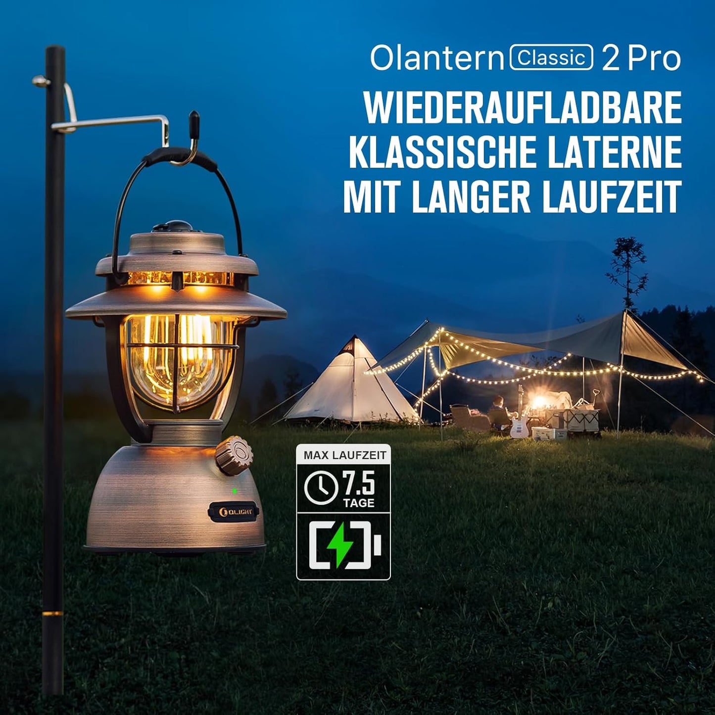 Retro-Campinglaterne mit dimmbarem Licht, Vintage Kupfer Finish