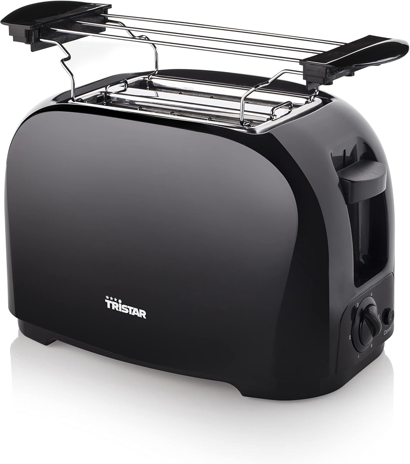 Toaster mit 6 Bräunungsstufen und Brötchenaufsatz, Schwarz